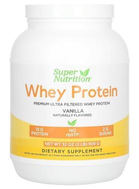 Super Nutrition,Grass-Fed Whey Protein Powder, Vanilla, 32 o