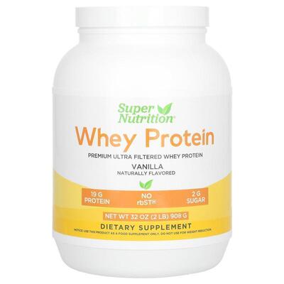 Super Nutrition,Grass-Fed Whey Protein Powder, Vanilla, 32 o