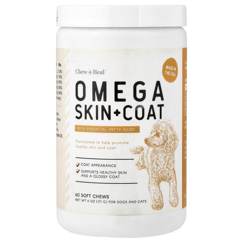 Chew + Heal,Omega Skin + Coat, For Dogs and Cats, 60 Soft Ch