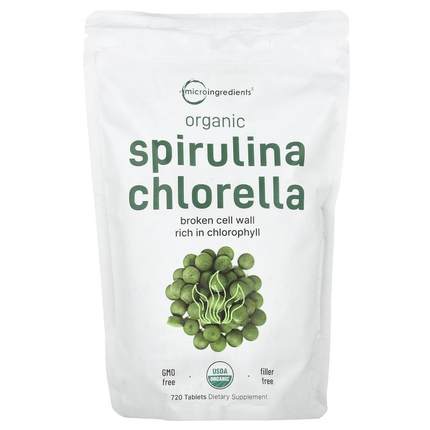 Micro Ingredients,Organic Spirulina Chlorella, 720 Tablets