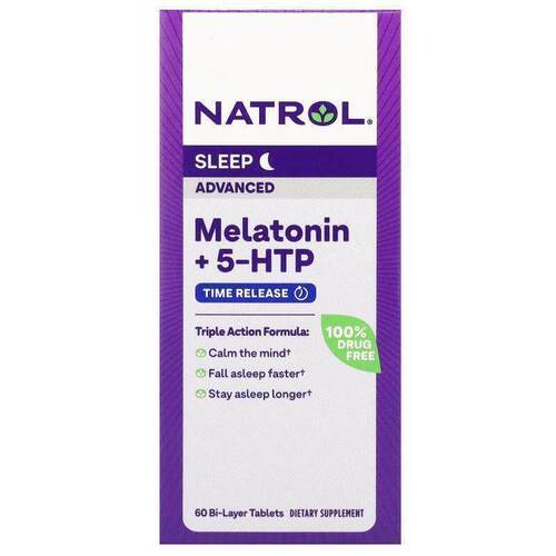 Natrol,褪黑荷尔蒙 + 5-HTP，高级睡眠，60 粒双层片剂