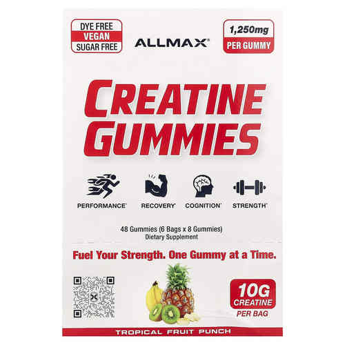 ALLMAX，肌酸软糖，热带水果布丁，1250毫克，6袋，每袋8粒