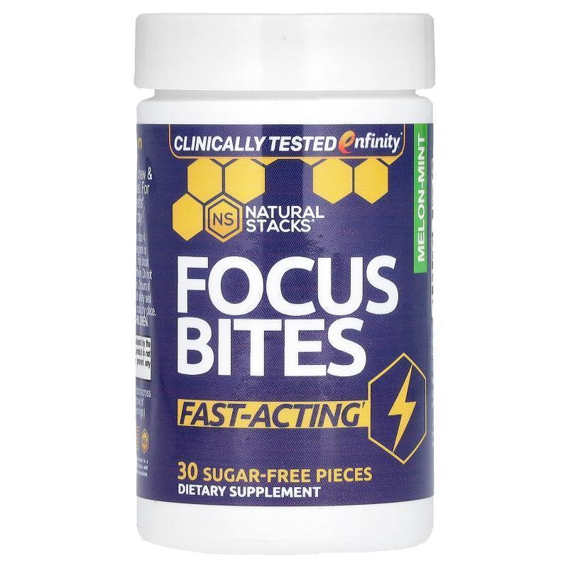 Natural Stacks,Focus Bites, Melon-Mint, 30 Sugar-Free Pieces