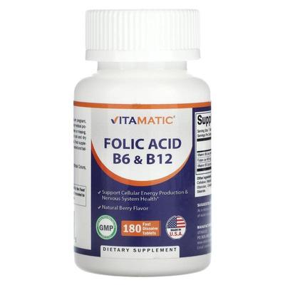 Vitamatic,Folic Acid B6 & B12, Natural Berry, 180 Fast Disso