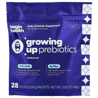 Begin Health,Growing Up Prebiotics, Ages 1+, Unflavored, 28