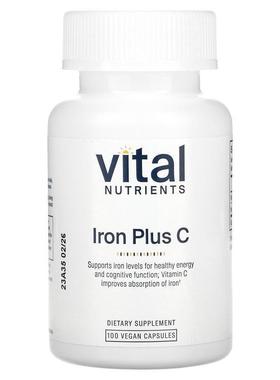 Vital Nutrients,Iron Plus C, 100 Vegan Capsules