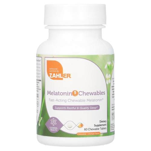 Zahler,Melatonin Chewables, Orange, 5 mg, 60 Chewable Tablet