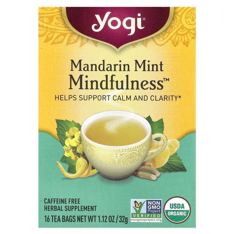 约琪,Mandarin Mint Mindfulness, Caffeine Free, 16 Tea Bags,