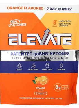 Real Ketones,Elevate, Powdered Mix, Orange, 7 Packets, 0.43