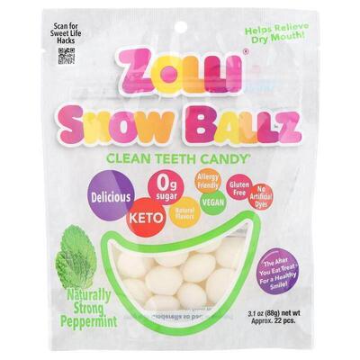 Zollipops,Zolli® Snow Ballz，天然薄荷，约 22 片，3.1 盎司（8