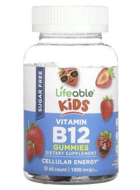 Lifeable,儿童维生素 B12 软糖，天然草莓味，500 微克，60 粒软