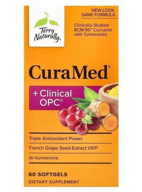 Terry Naturally,CuraMed + OPC，姜黄素和葡萄籽，60粒软胶囊