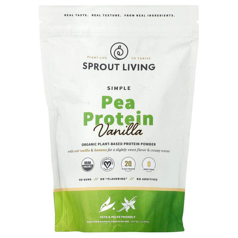 Sprout Living,Simple Pea Protein, Vanilla, 1 lb (454 g)