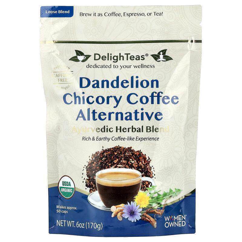 DelighTeas,蒲公英菊苣咖啡替代品,阿育吠陀草药混合,松散混合