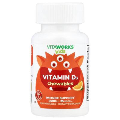 VitaWorks,Kids, Vitamin D3, Orange, 120 Chewables