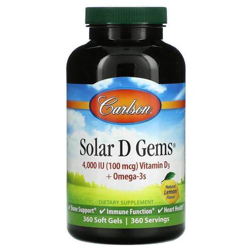 Carlson,Solar D 宝石，维生素 D3 + 欧米伽-3s，天然柠檬味
