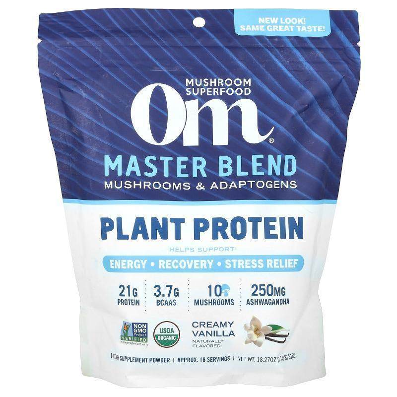 Om Mushrooms,Master Blend Plant Protein, Creamy Vanilla, 1.1