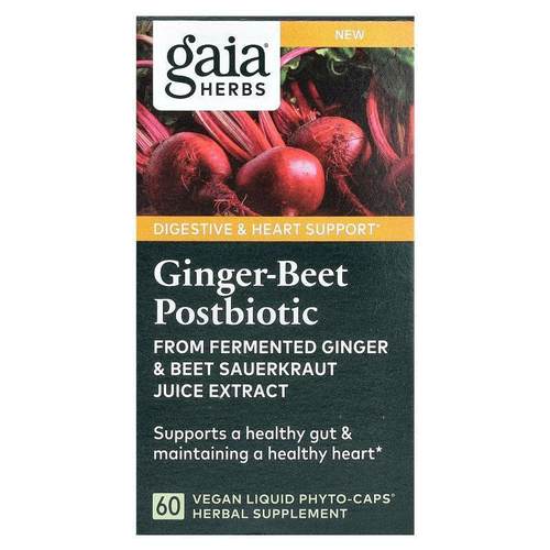 Gaia Herbs,Ginger-Beet Postbiotic, 60 Vegan Liquid Phyto-Cap