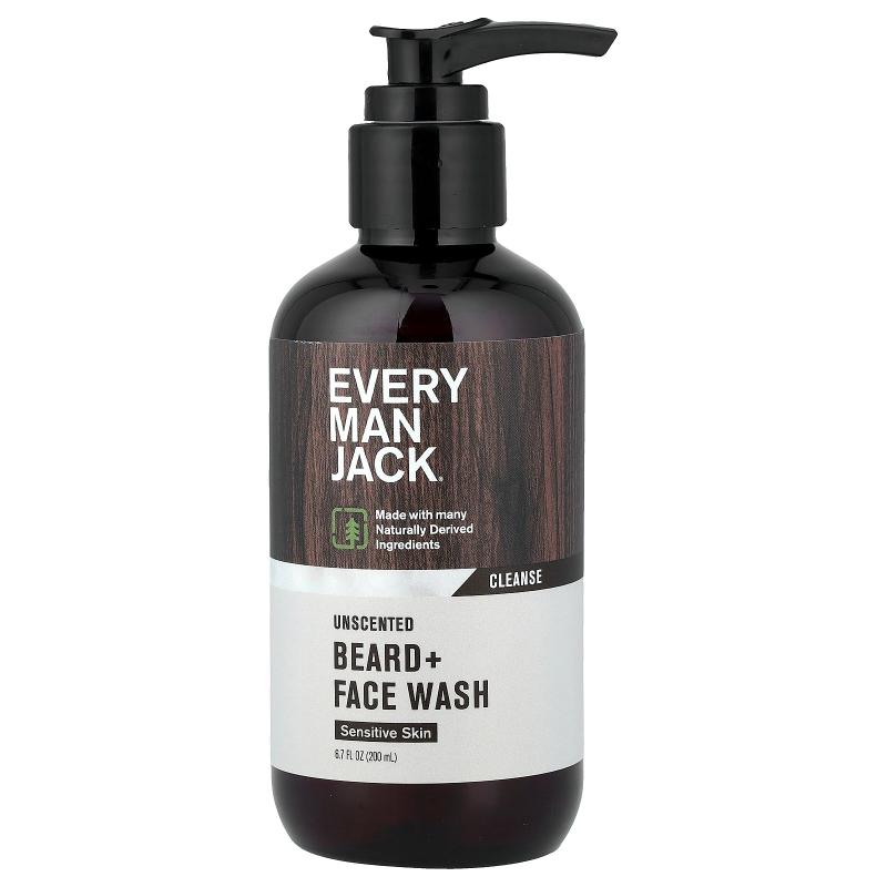 Every Man Jack,Beard + Face Wash, Sensitive Skin, Unscented,