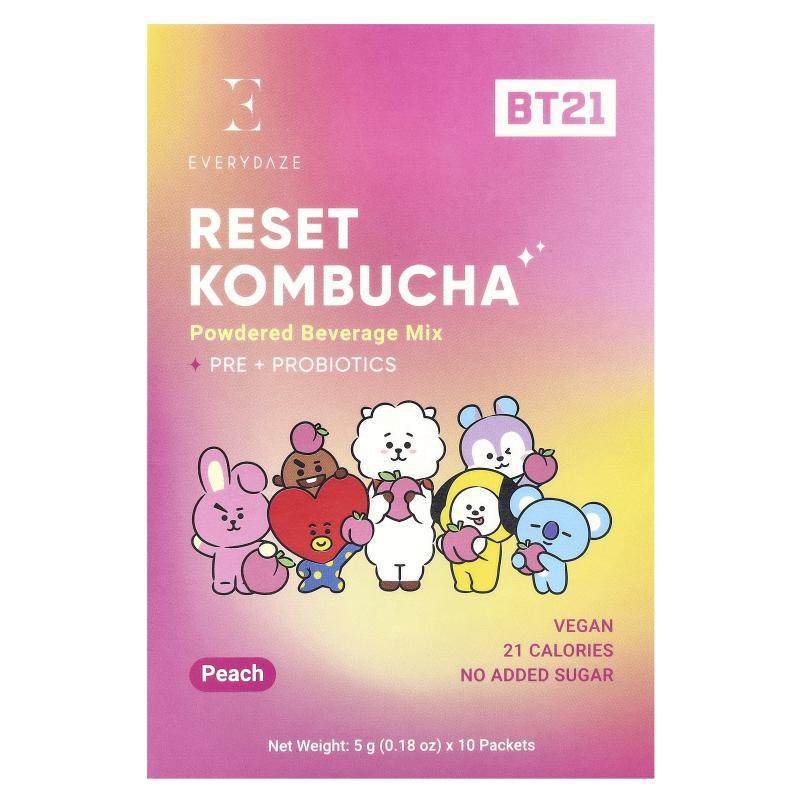 Everydaze,重置康普茶，能量混合饮品粉，桃子味，10 包，每包 0.