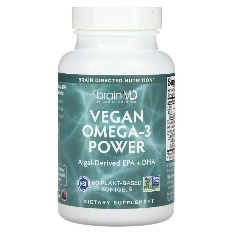 BrainMD,Vegan Omega-3 Power, 60 Plant-Based Softgels