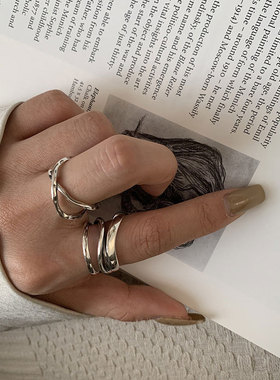 韩版交叉缠绕X型戒指女s925纯银时尚个性简约多层ins风潮流食指戒