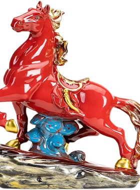 陶瓷红马摆件马到成功o家居客厅办公室桌面装饰工艺品摆设开业礼