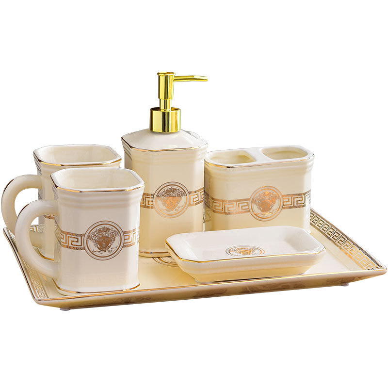 欧式陶瓷卫浴五件套浴室漱口子轻奢卫生I间洗漱杯牙刷杯子牙具套