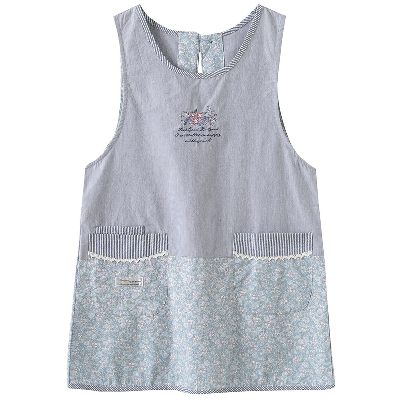 田园风新款韩式日式马甲家居围裙烧饭罩衣纯棉背心工X作服家务清