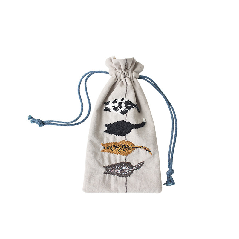 刺绣手工DIY眼镜袋材料包自绣猫咪布艺手账笔收S纳袋束口袋送男友