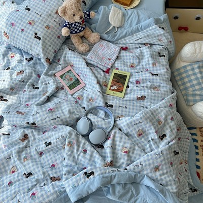 A类夏凉被四件套空调被s纯棉可机洗夏被水洗棉薄被宿舍单人三件套