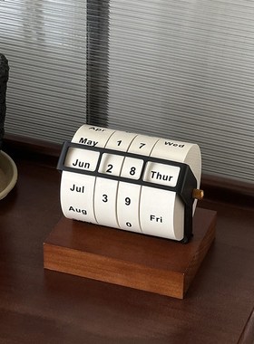 轻奢木质新款日历k台历转轮万年历家居饰品客厅玄关办公室桌面摆