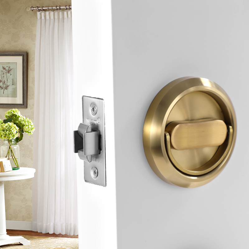 304隐形门锁双面拉环储藏室更衣室F门锁带钥匙拉环门锁圆盘拉手锁