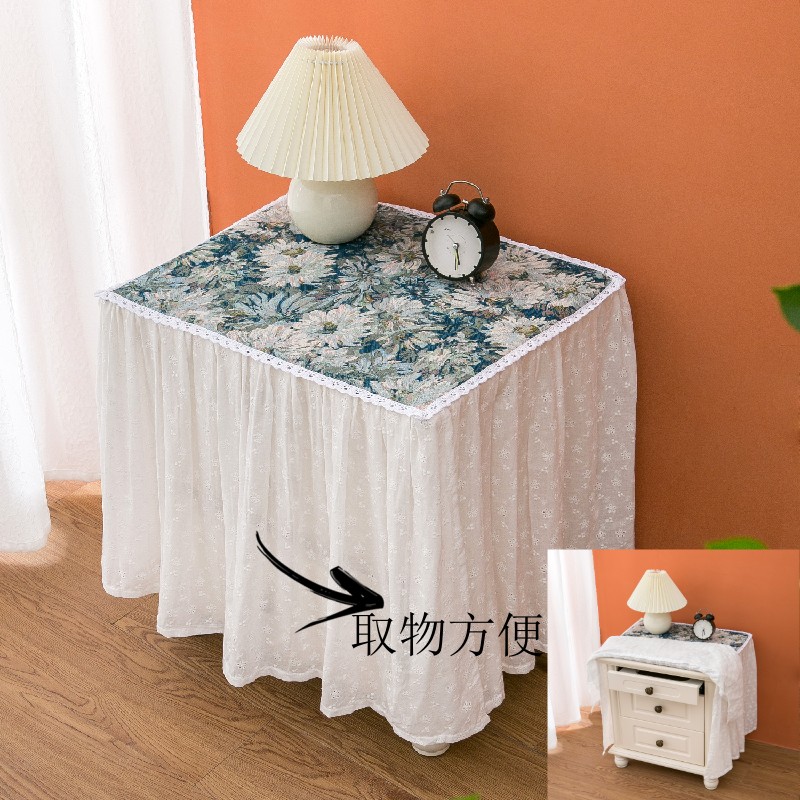 韩式棉麻保险柜罩床n头柜盖巾防尘田园玫瑰花布艺洗衣机全包花边