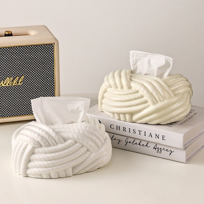 法式奶油风陶瓷纸巾盒客厅高档创意绳结抽纸盒Q家用茶几装饰品摆,家居饰品,装饰纸巾盒,淘宝优惠券,粉丝福利购,淘宝优惠卷
