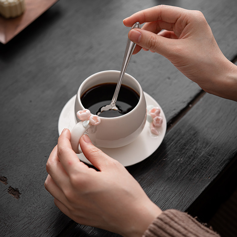 手工捏花咖啡杯碟套装陶s瓷马克杯精致下午茶高档可爱少女心送礼,餐饮具,咖啡杯,淘宝优惠券,粉丝福利购,淘宝优惠卷