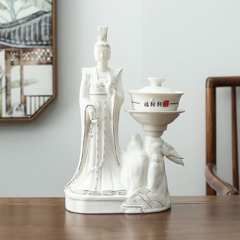 创意太姥娘娘懒人全自动功夫茶具家用H简约陶瓷防烫旋转泡茶器高,餐饮具,功夫茶具,淘宝优惠券,粉丝福利购,淘宝优惠卷