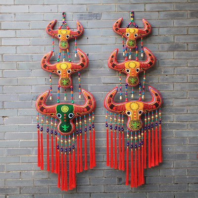 原创民族风绣花布艺壁挂 t牛头挂饰室内壁挂壁饰房间装饰酒店装饰