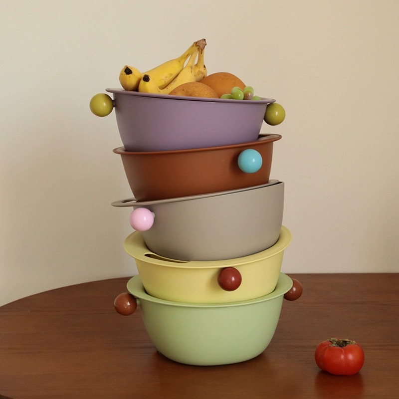 ins撞色沥水篮k双层可挂家用客厅水果盘加厚洗水果篮子厨房洗菜盆