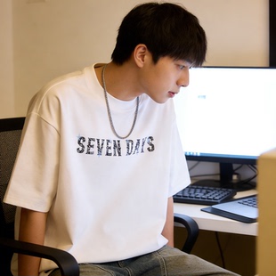 新款美式重磅纯棉宽松oversize短袖T恤男夏季圆领百搭潮牌上衣男