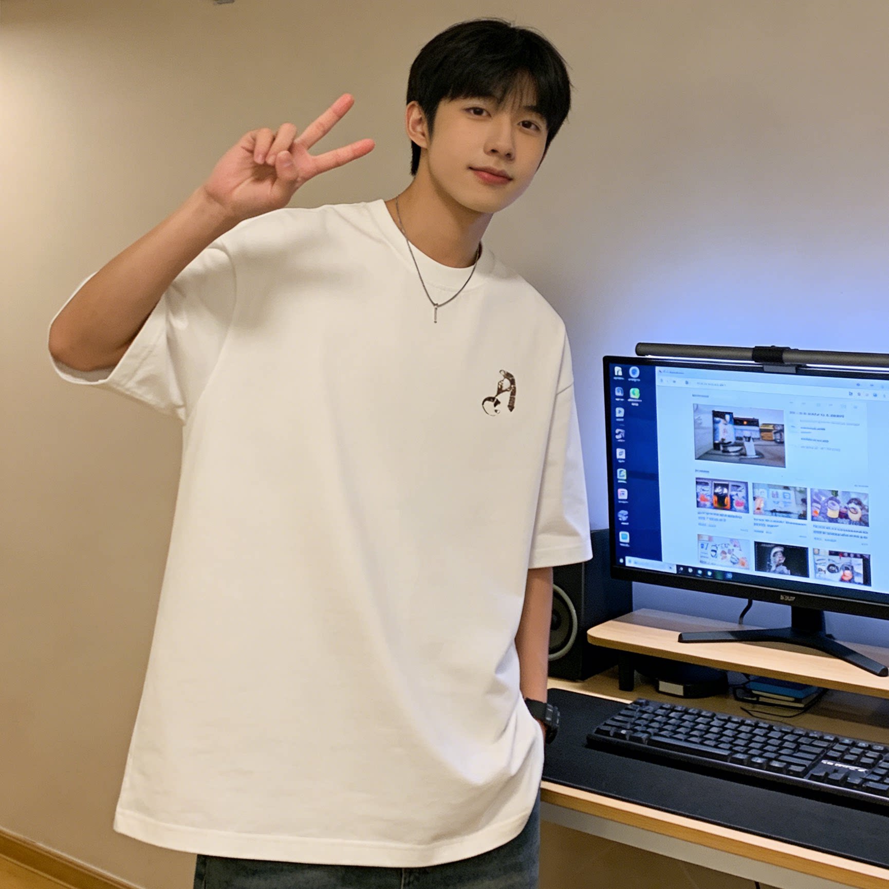 新款美式复古印花宽松重磅纯棉短袖T恤男白色oversize潮牌t恤短袖