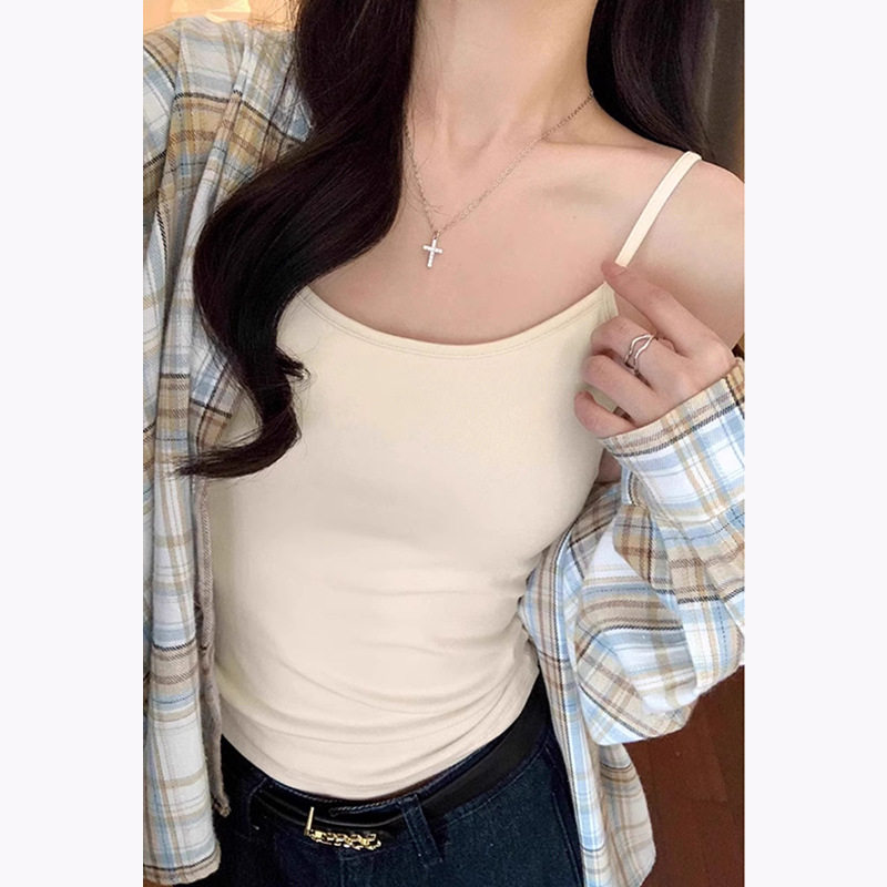H587女装小吊带显瘦修身辣妹上衣带胸垫内搭背心夏季性感t桖百搭