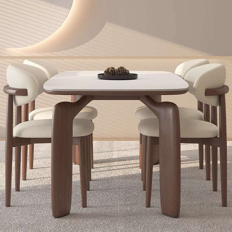 法式复古岩板餐桌椅组合现代简约小户型家用饭桌中古风长方形餐桌