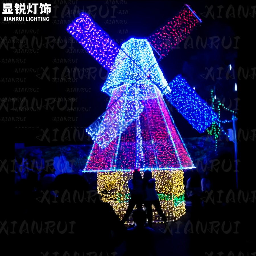 户外铁艺仿真风车造型装饰灯