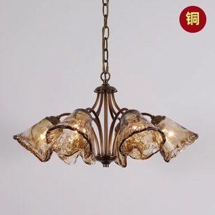 全铜美式客厅主灯 玻璃灯具低层高客厅法式复古餐厅卧室吊灯