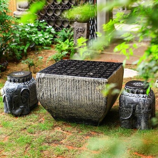 外桌茶园桌凳棋桌仿园庭休花院中棋象外桌围石头闲桌石户几室茶石