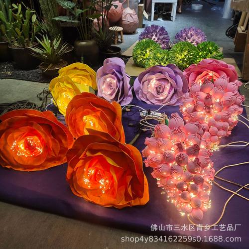 芍药灯大型仿真花芍药花灯橱窗布置落地摆件带灯的花婚庆节日纸艺