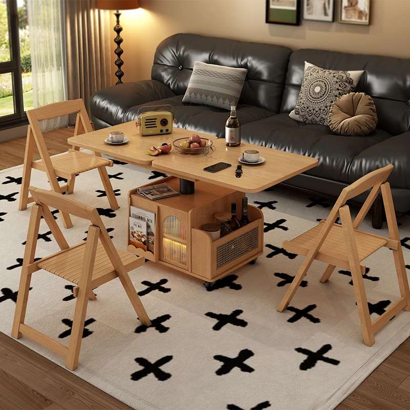 实木升降茶几折叠餐桌多功能移动推车茶桌两用茶台客厅沙发几边柜