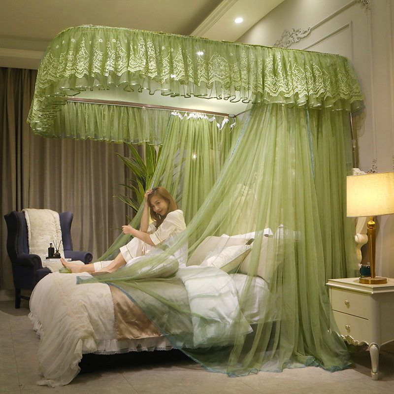 可升降导轨蚊帐宫廷U型公主风三开门1.5/1.8M双人床家用落地防蚊