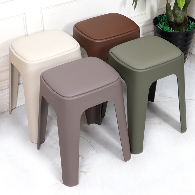塑料凳子家用可叠放加厚软包圆凳现代简约客厅餐桌备用塑胶高椅子